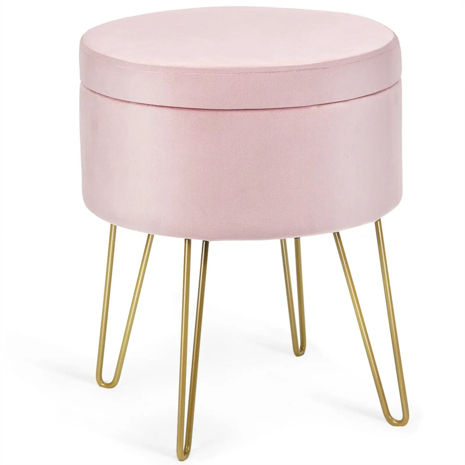 Round Velvet Storage Ottoman Footrest Stool Vanity Chair with Metal Legs by DirectDeals