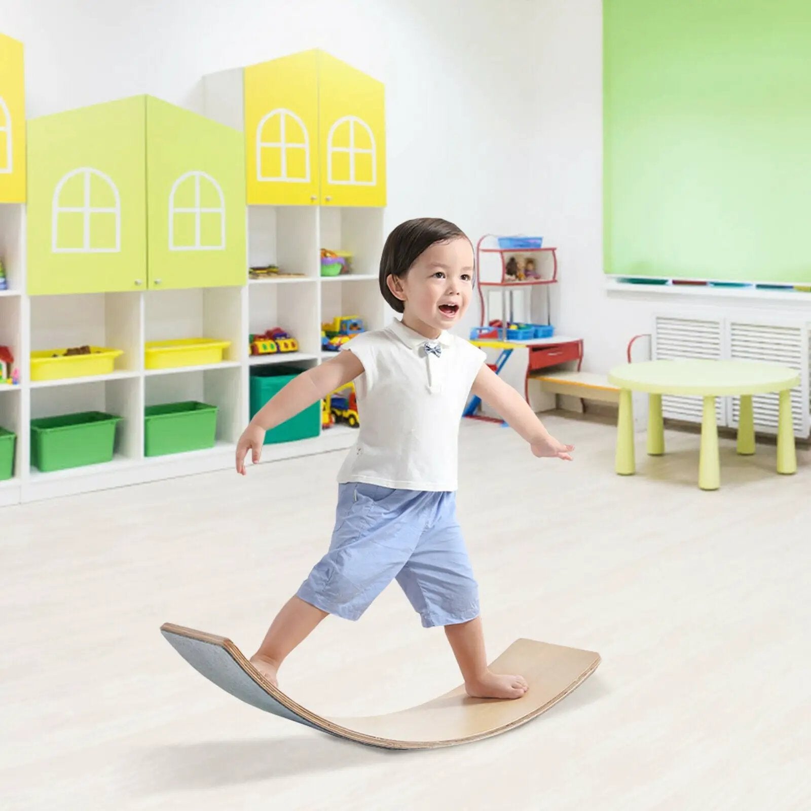 Wooden Wobble Balance Board Kids 35 Inch Rocker Yoga Curvy Board Toy with Felt Layer-Natural by DirectDeals