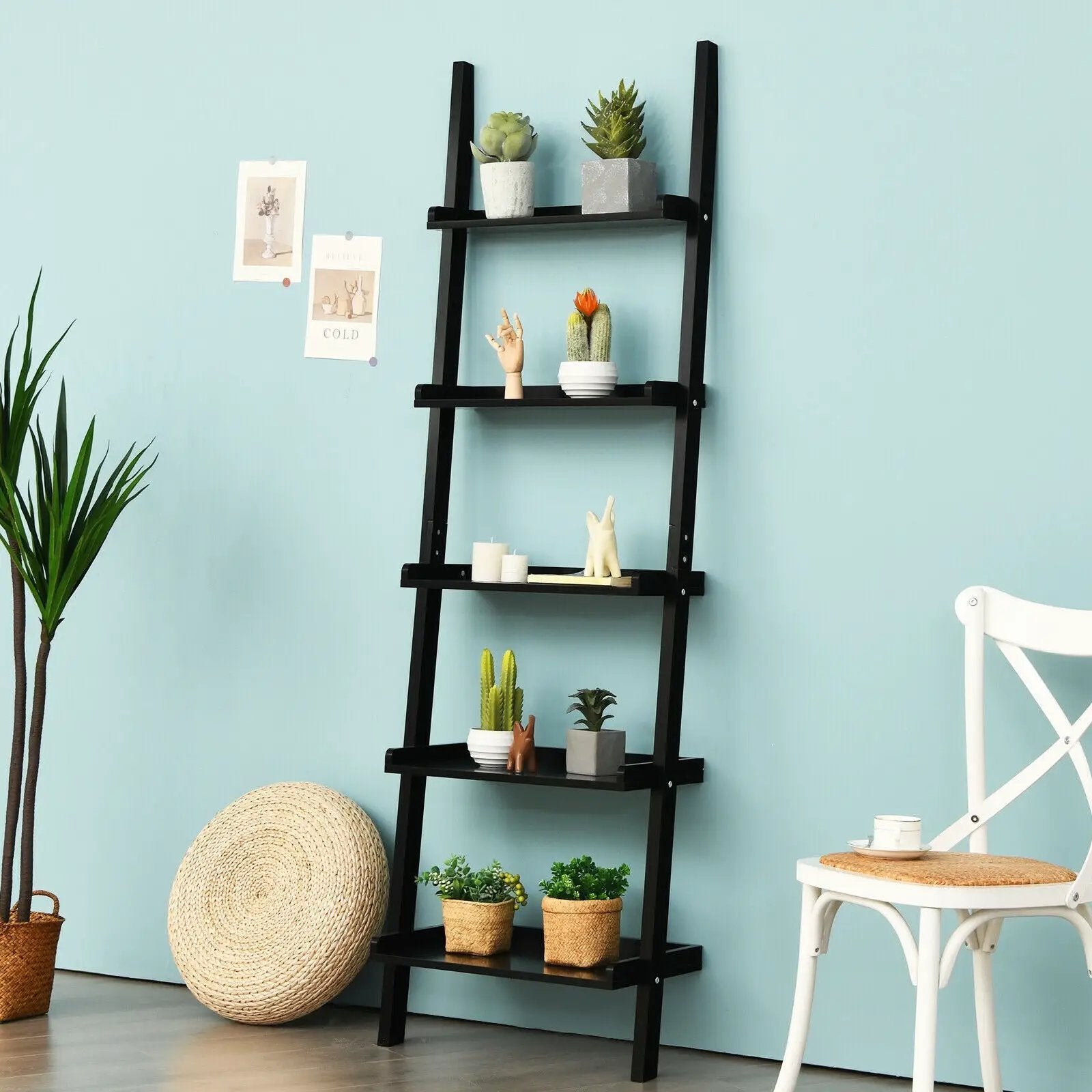 5-Tier Wall-leaning Ladder Shelf Display Rack for Plants and Books by DirectDeals