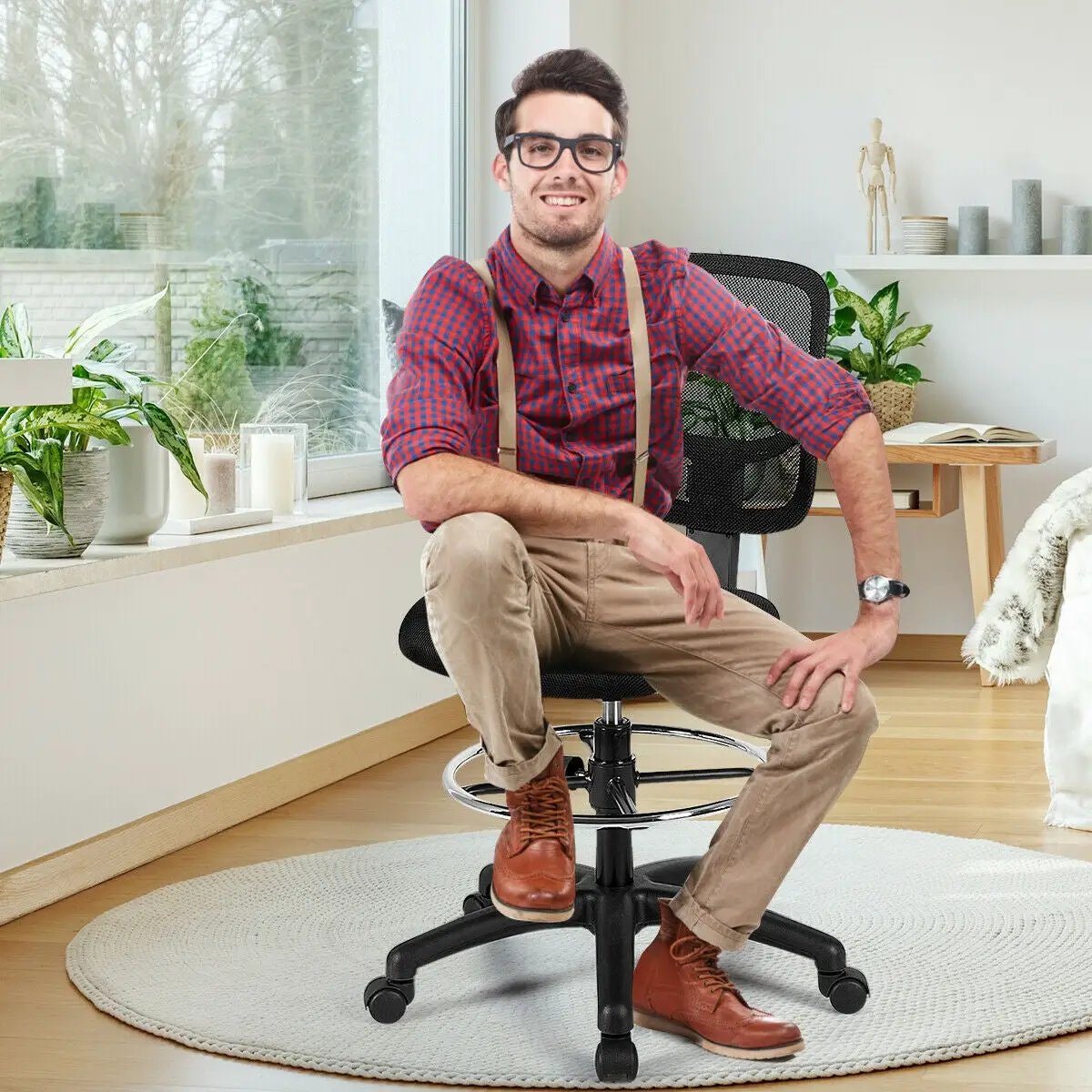 Adjustable Height Mid Back Mesh Drafting Office Chair by DirectDeals