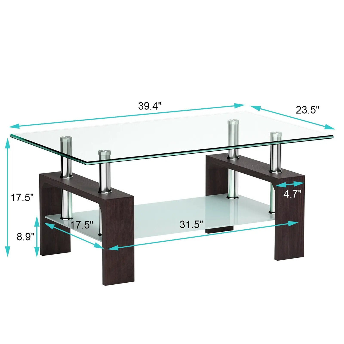 Rectangular Tempered Glass Coffee Table with Shelf by DirectDeals