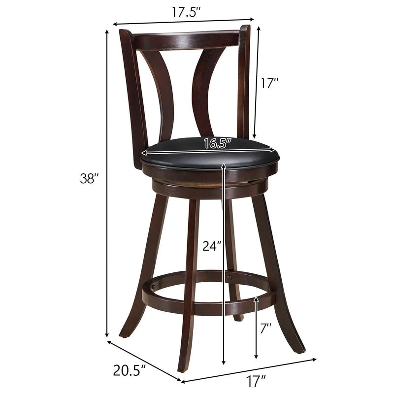 Set of 2 Swivel Bar stool 24 Inch Counter Height Leather Padded Dining Kitchen Chair by DirectDeals