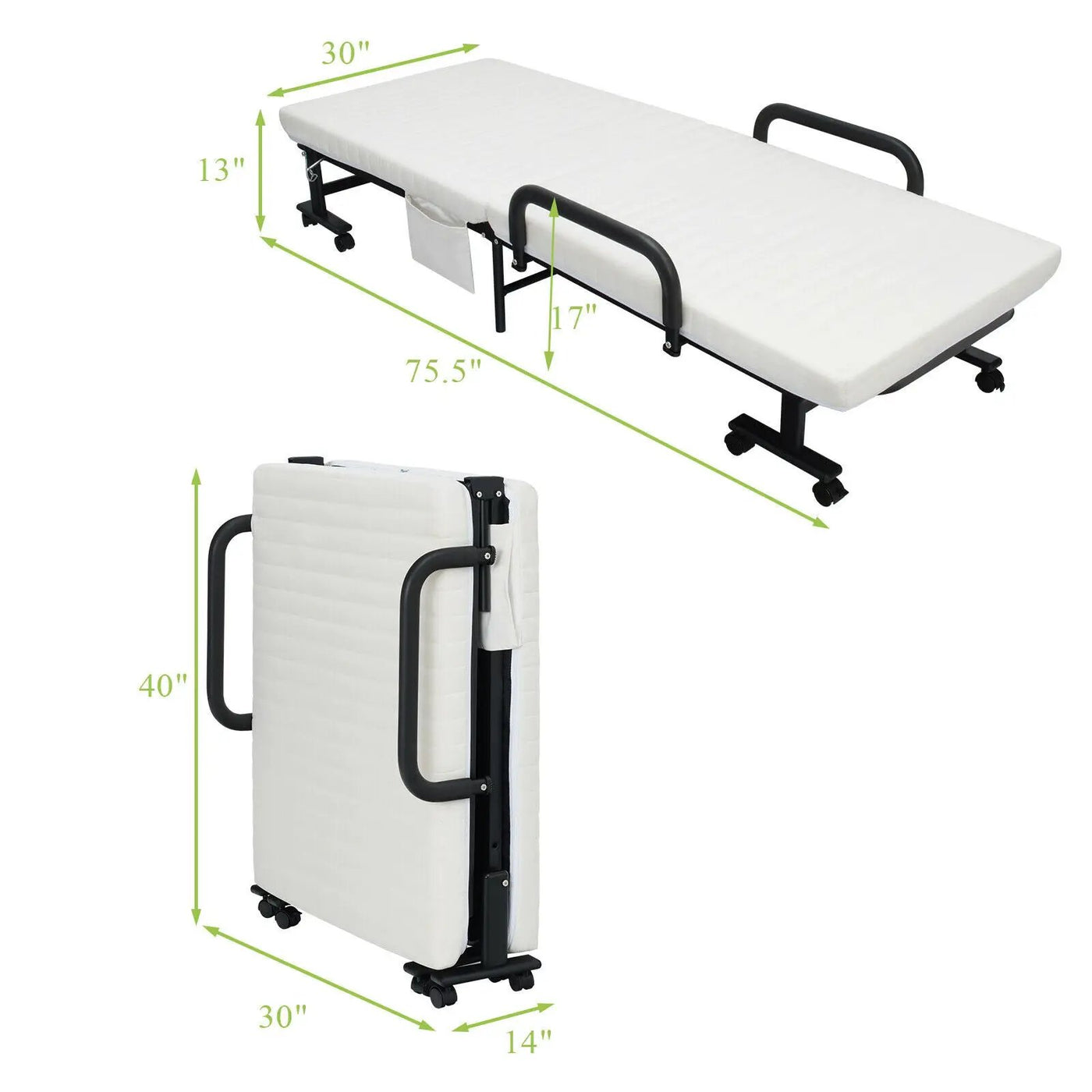 Adjustable Folding Guest Bed Frame with Mattress and Wheels by DirectDeals