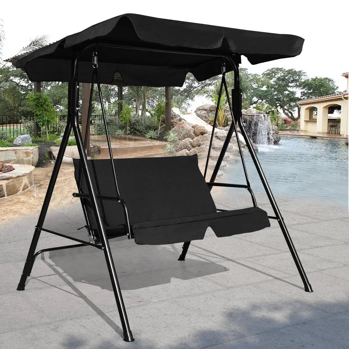 Loveseat Cushioned Patio Steel Frame Swing Glider by DirectDeals