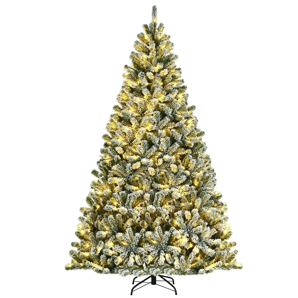 6 Feet Pre-lit Snow Flocked Hinged Christmas Tree with 928 Tips and Metal Stand by DirectDeals