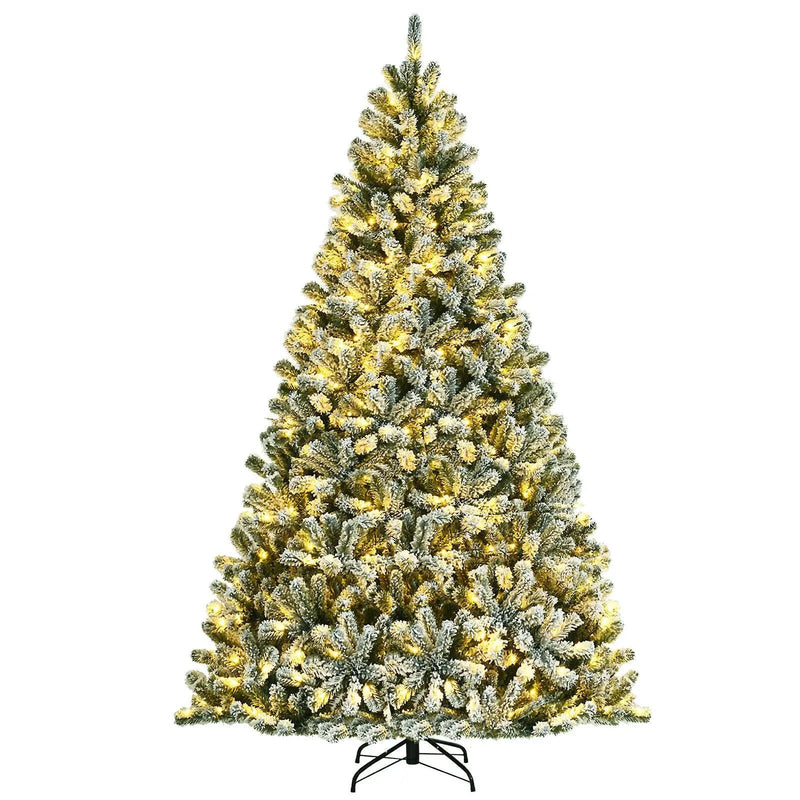 6 Feet Pre-lit Snow Flocked Hinged Christmas Tree with 928 Tips and Metal Stand by DirectDeals