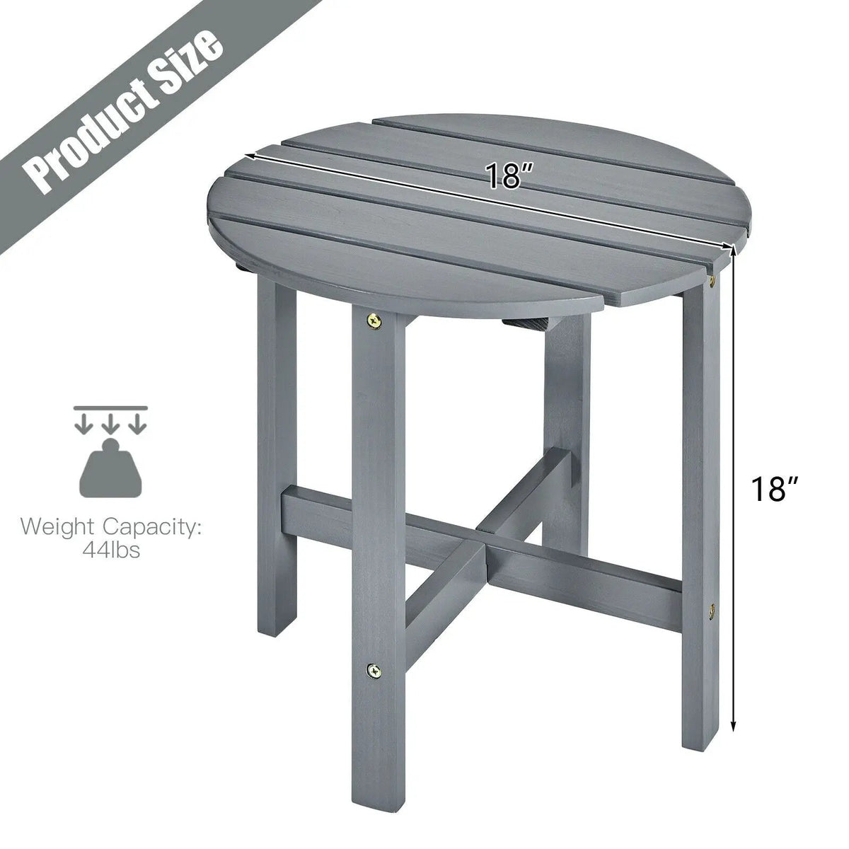 18 Inch Patio Round Side Wooden Slat End Coffee Table for Garden by DirectDeals