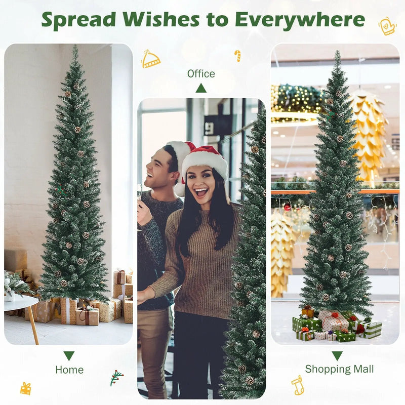 Snowy Artificial Pencil Christmas Tree with Pine Cones by DirectDeals