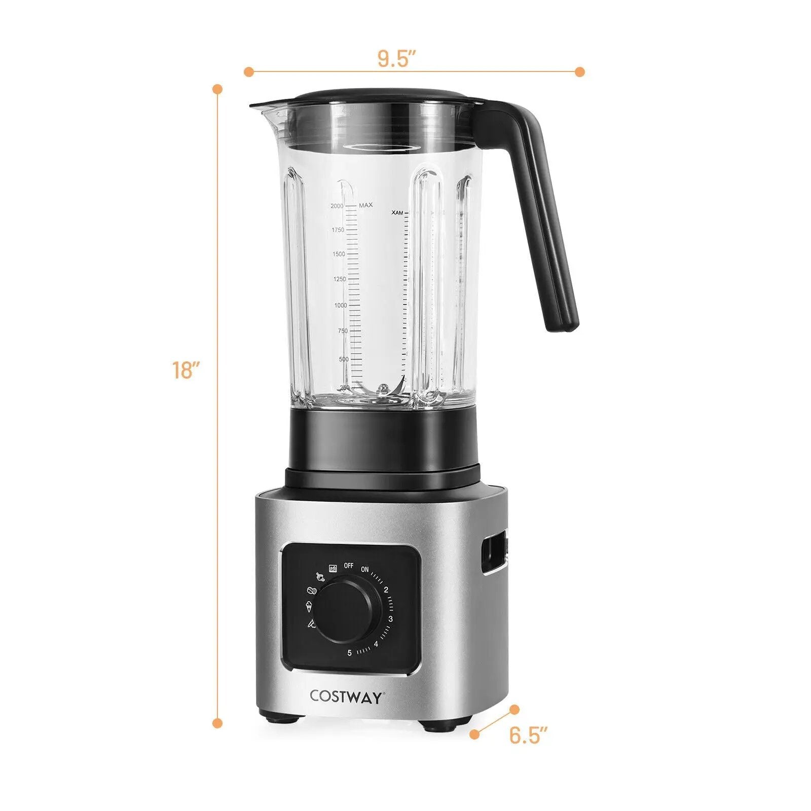 1500W 5-Speed Countertop Smoothie Blender with 5 Presets and 68oz Tritan Jar-Silver by DirectDeals