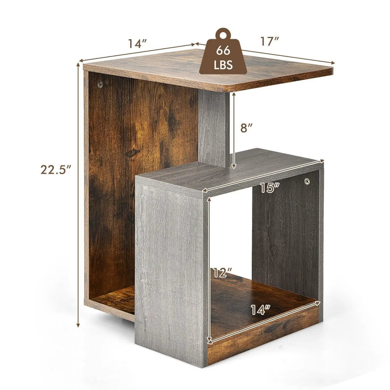 3-Tier End Table with Open Storage Shelf for Living Room Bedroom-Brown by DirectDeals