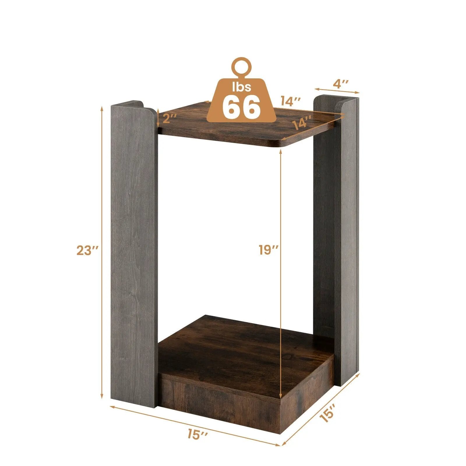 2-Tier Square End Table with Open Storage Shelf for Small Space-Coffee by DirectDeals