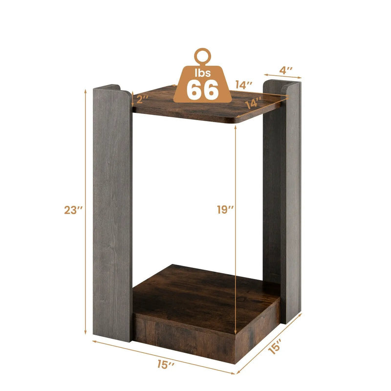 2-Tier Square End Table with Open Storage Shelf for Small Space-Coffee by DirectDeals