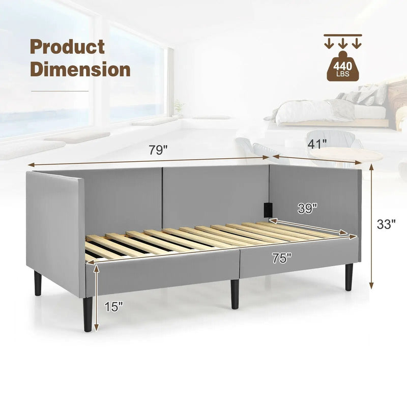 Twin Size Daybed Frame with Sturdy Wooden Slat Support-Gray by DirectDeals