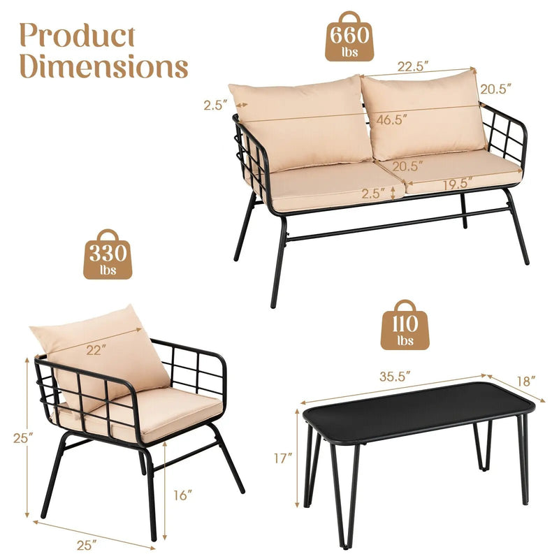 4 Pieces Patio Furniture Set with Seat Back Cushions for Garden-Beige by DirectDeals