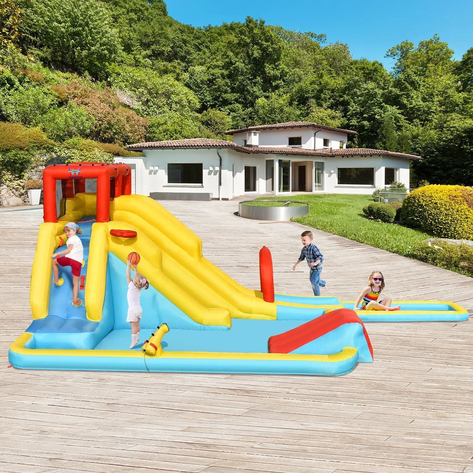 Inflatable Dual Slide Water Park Climbing Bouncer with 735W Air Blower by DirectDeals