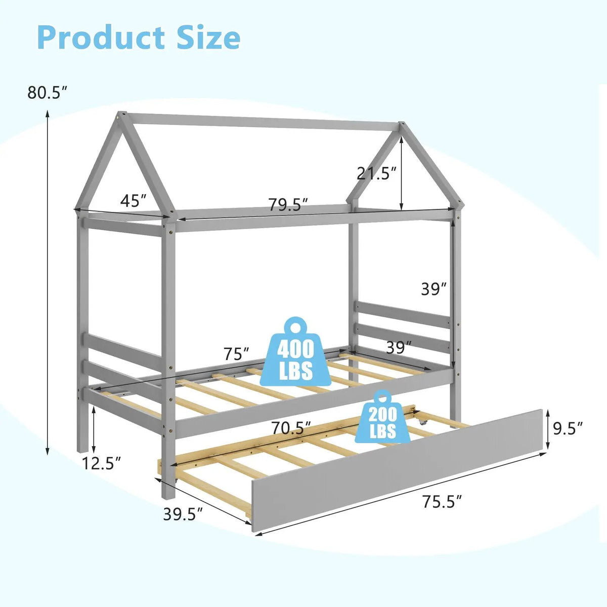 Kids Platform Bed Frame with Roof for Bedroom by DirectDeals