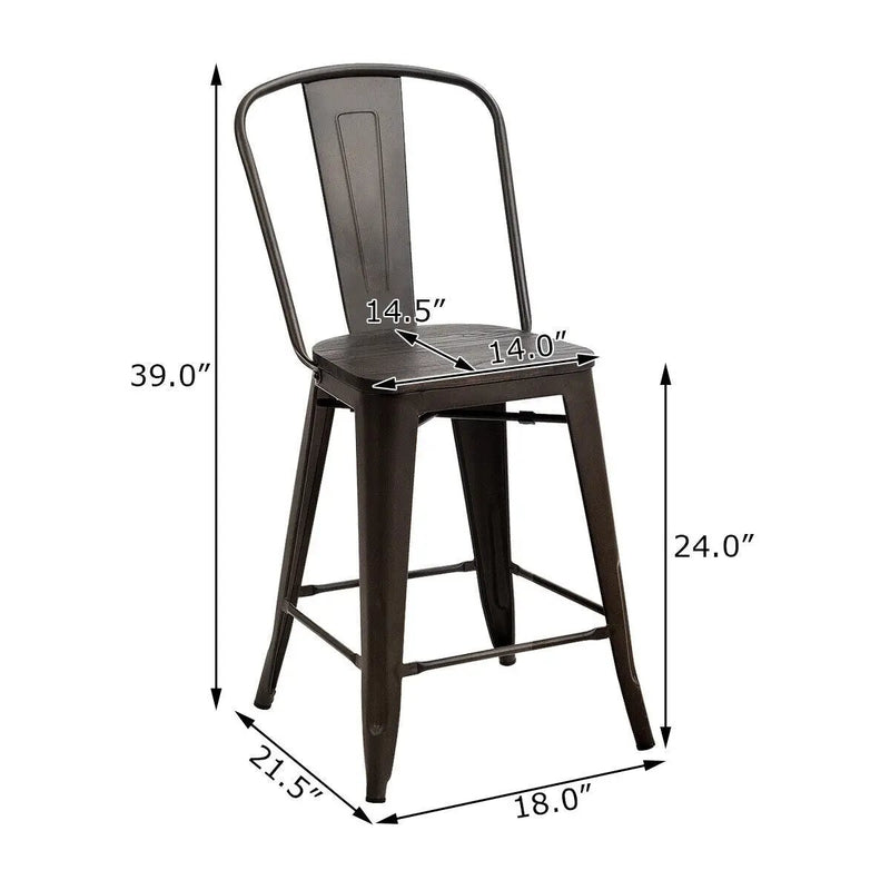 Set of 4 Industrial Metal Counter Stool Dining Chairs with Removable Backrests by DirectDeals