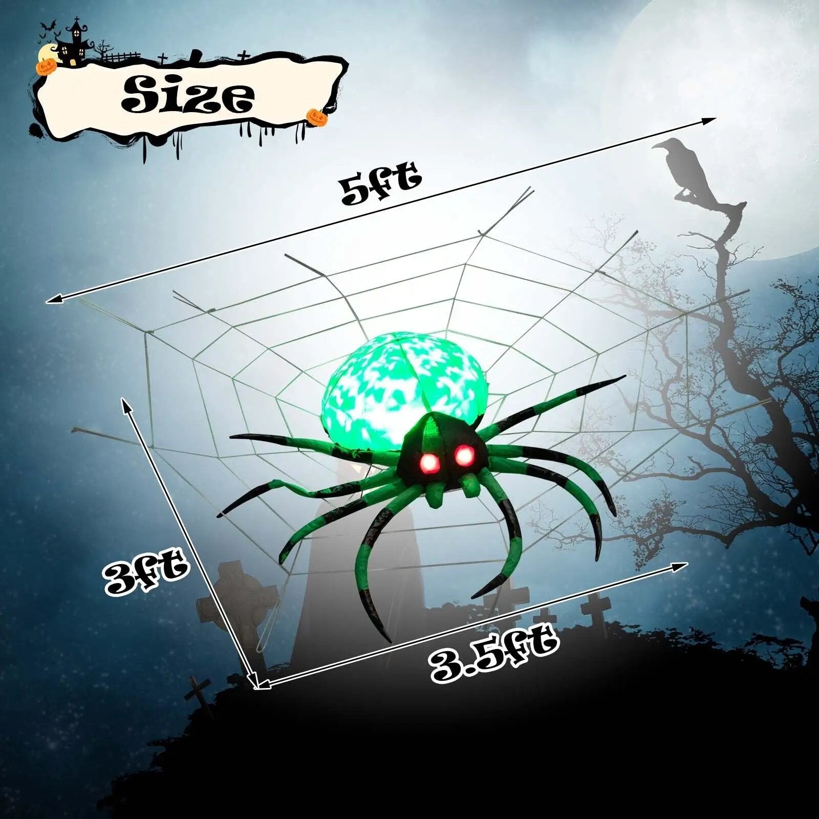 5 Feet Long Halloween Inflatable Creepy Spider with Cobweb and LEDs by DirectDeals