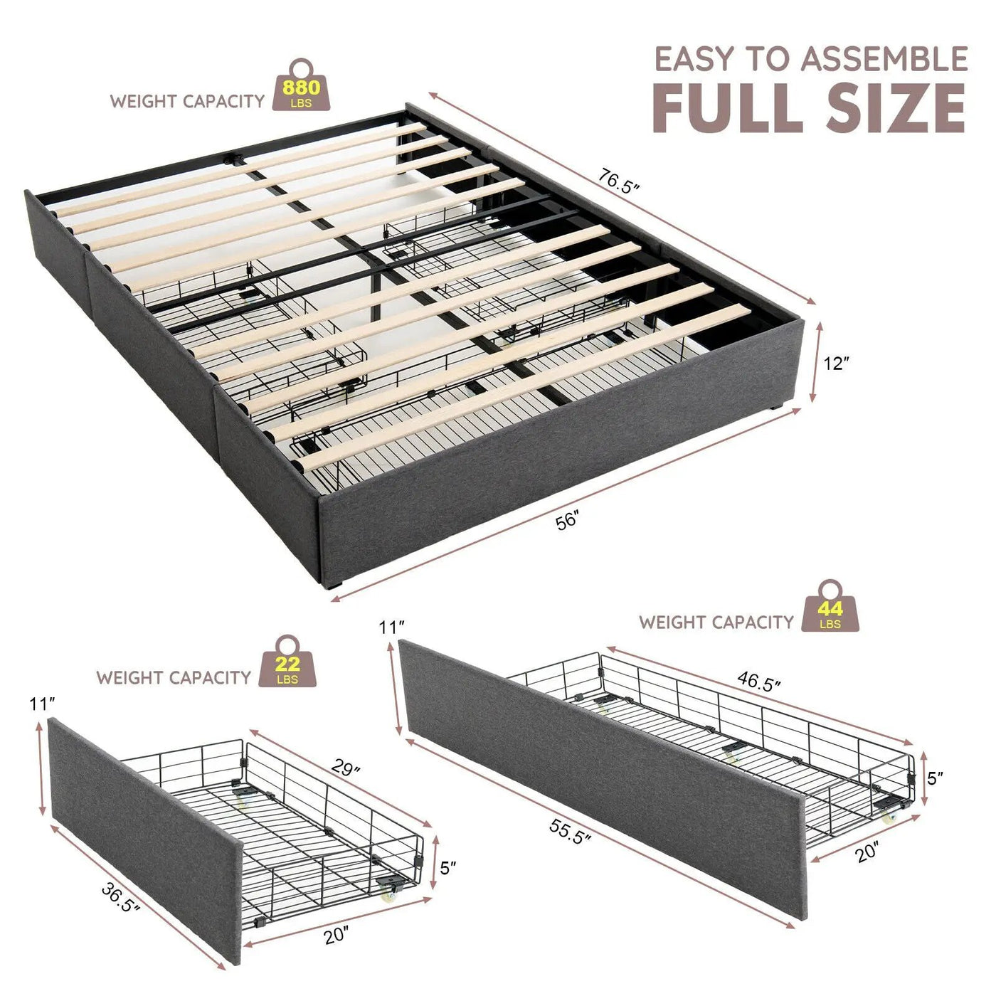Upholstered Platform Bed Frame with 3 Storage Drawers by DirectDeals