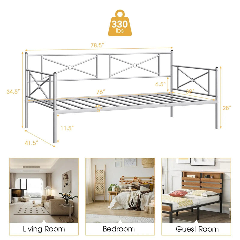 Metal Daybed Twin Bed Frame Stable Steel Slats Sofa Bed by DirectDeals