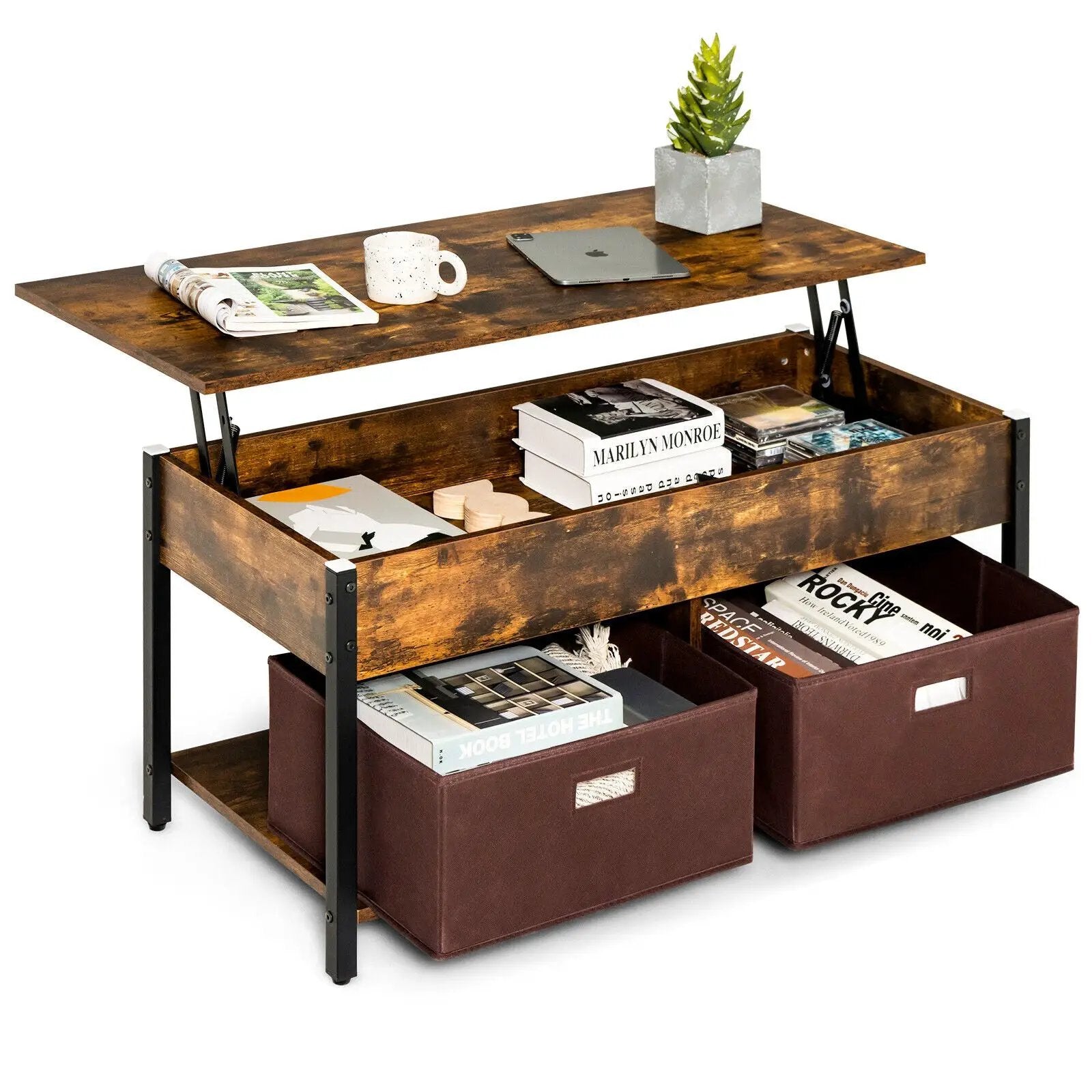 Lift Top Coffee Table Central Table with Drawers and Hidden Compartment for Living Room by DirectDeals
