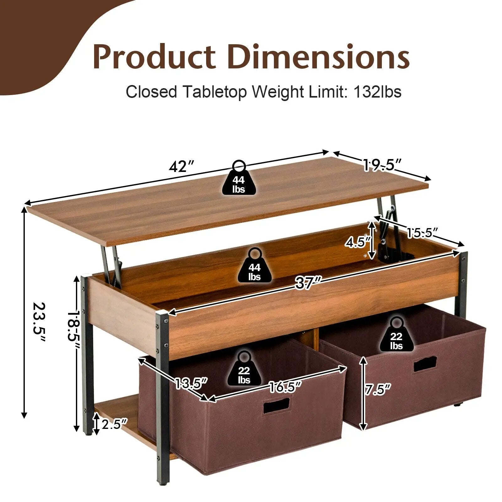 Lift Top Coffee Table Central Table with Drawers and Hidden Compartment for Living Room by DirectDeals