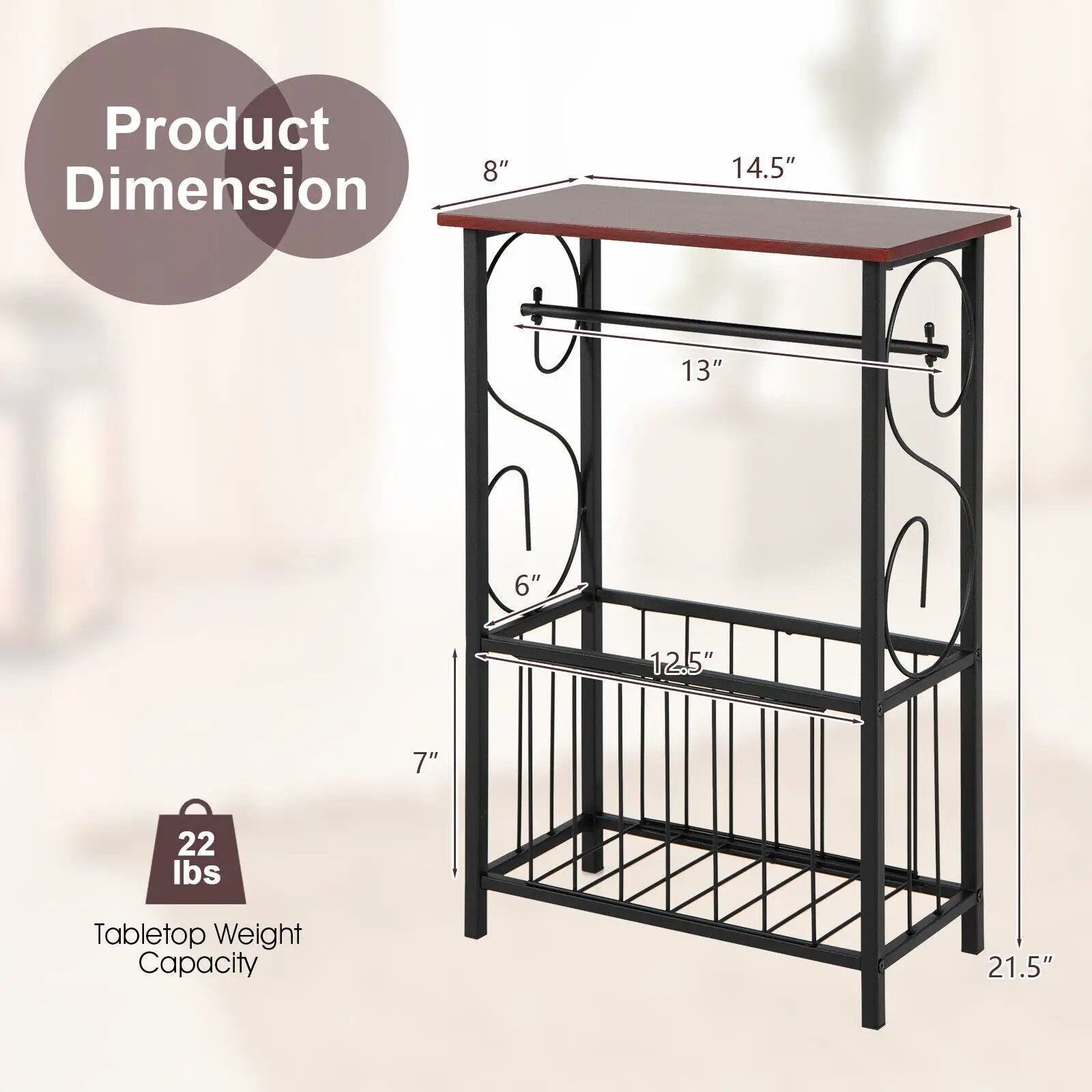 Side Sofa Narrow Table with Removable Paper Holder for Living Room-Brown by DirectDeals