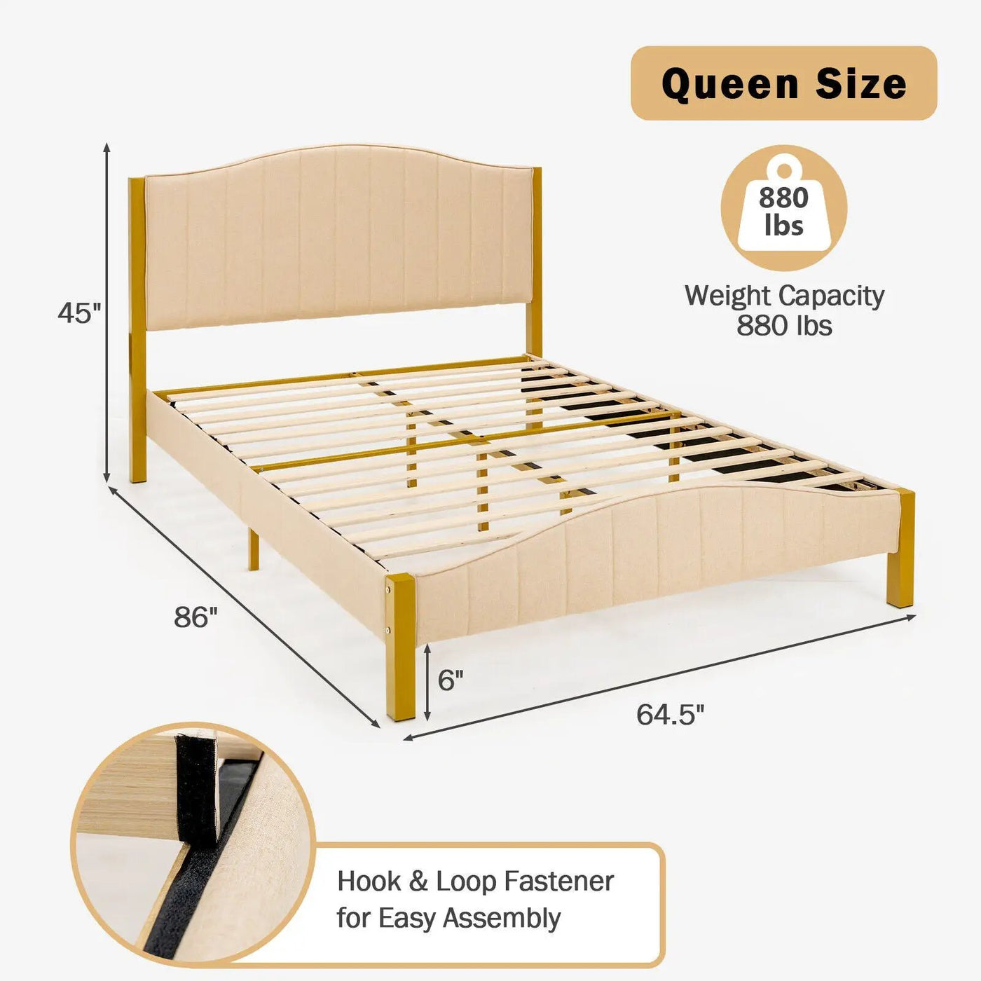 Full/Queen Size Upholstered Bed Frame with Quilted Headboard by DirectDeals