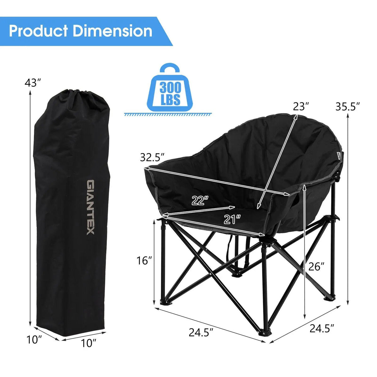 Folding Camping Moon Padded Chair with Carrying Bag by DirectDeals