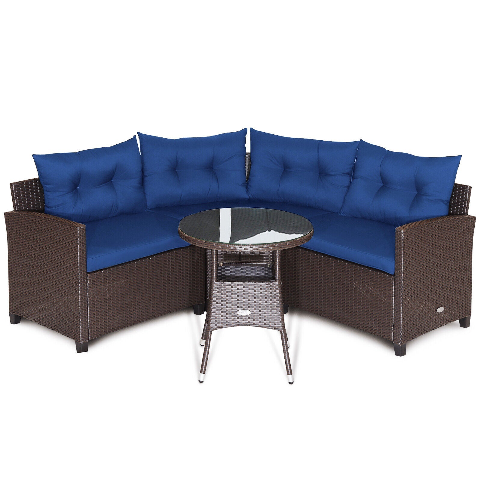 4 Pieces Patio Rattan Furniture Set Cushioned Sofa Glass Table by DirectDeals