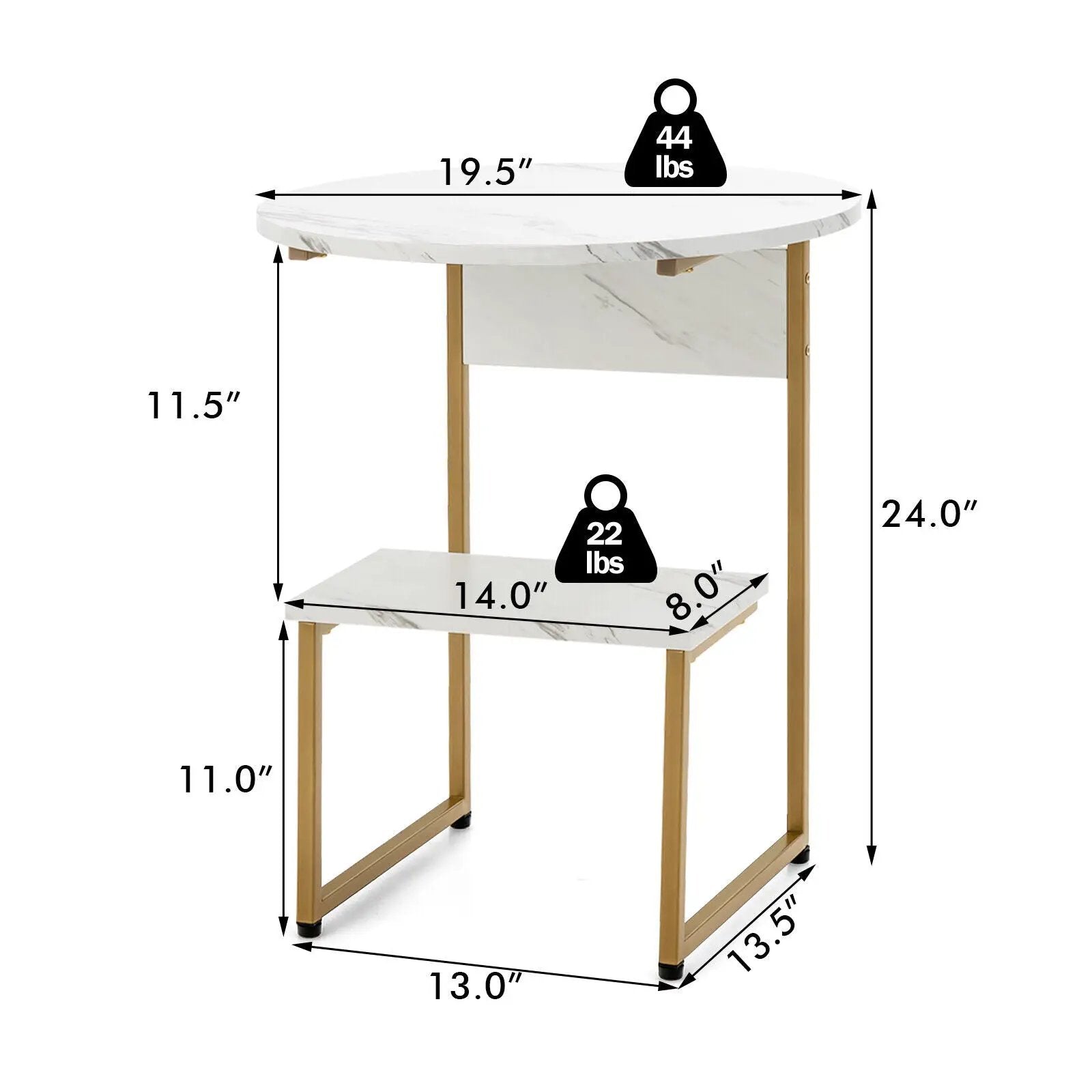 2-Tier Round End Beside Table with Metal Frame-White by DirectDeals