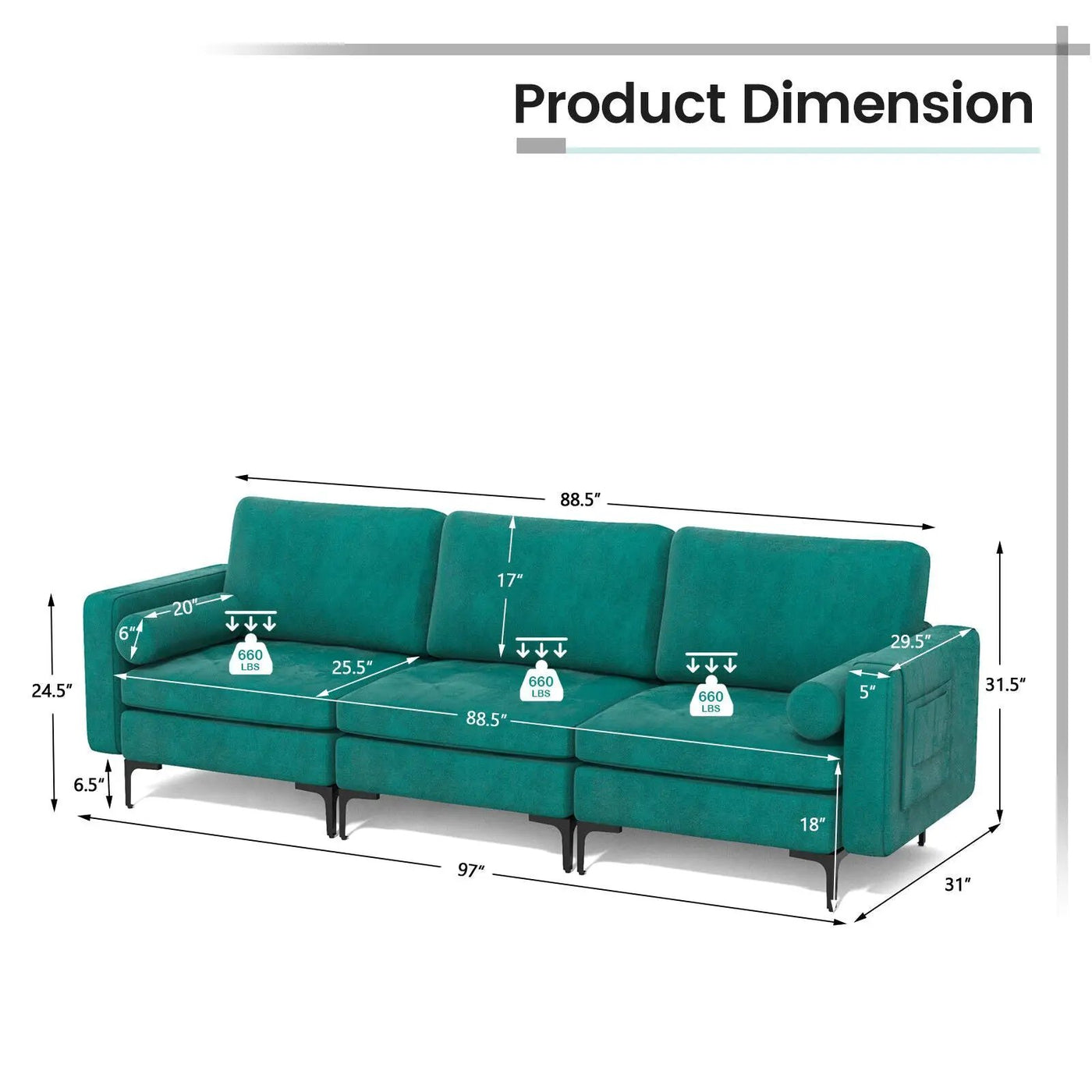 Modular 1/2/3/4-Seat L-Shaped Sectional Sofa Couch with Socket USB Port-3-Seat with USB port by DirectDeals