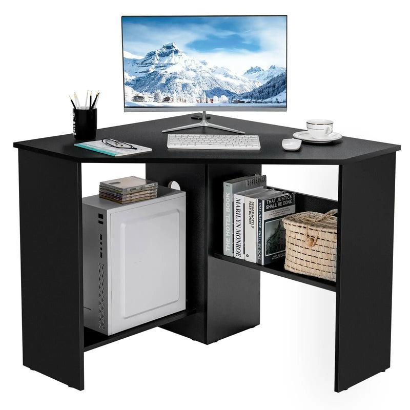 Corner Computer Desk with Storage Shelf - Triangle Design by DirectDeals