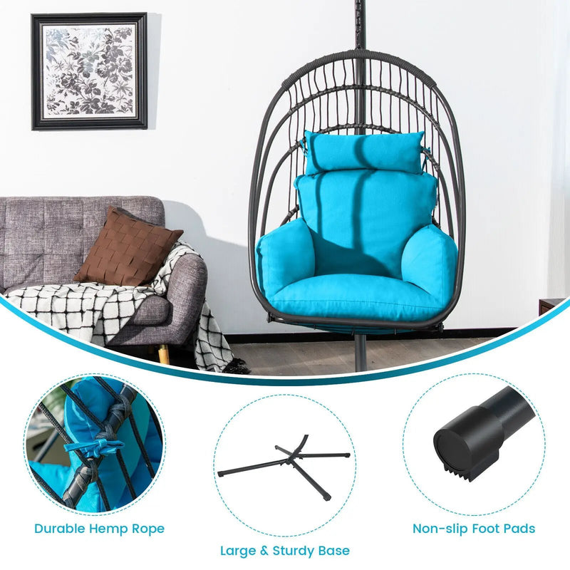 Hanging Folding Egg Chair with Stand Soft Cushion Pillow Swing Hammock by DirectDeals