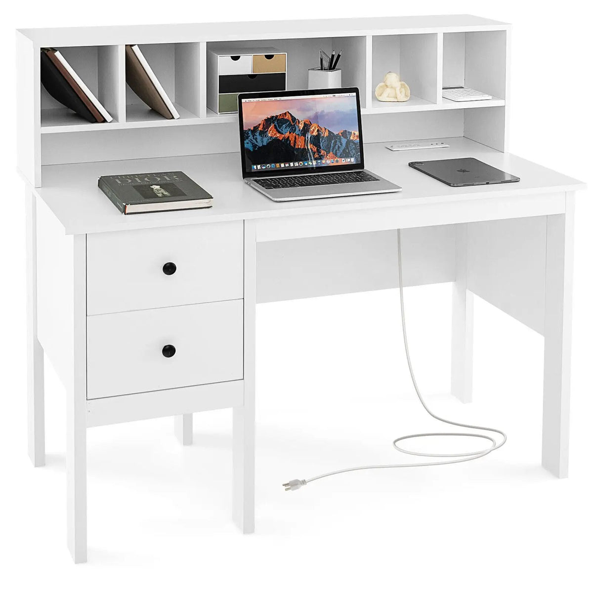 48 Inch Computer Desk with Drawers Power Outlets by DirectDeals