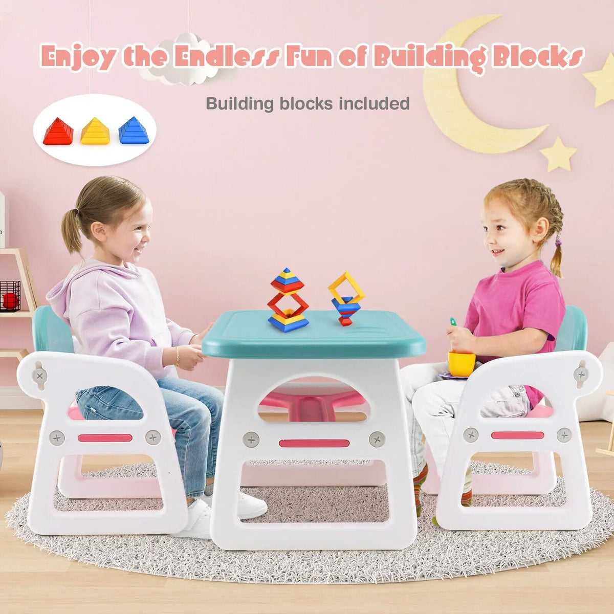 Kids Table and Chair Set with Building Blocks by DirectDeals