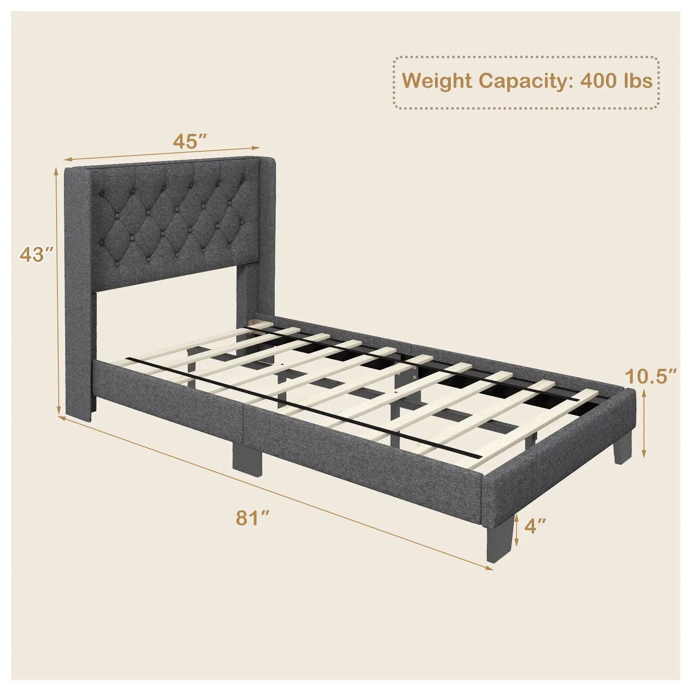 Twin/Full/Queen Size Upholstered Platform Bed with Button Tufted Headboard by DirectDeals