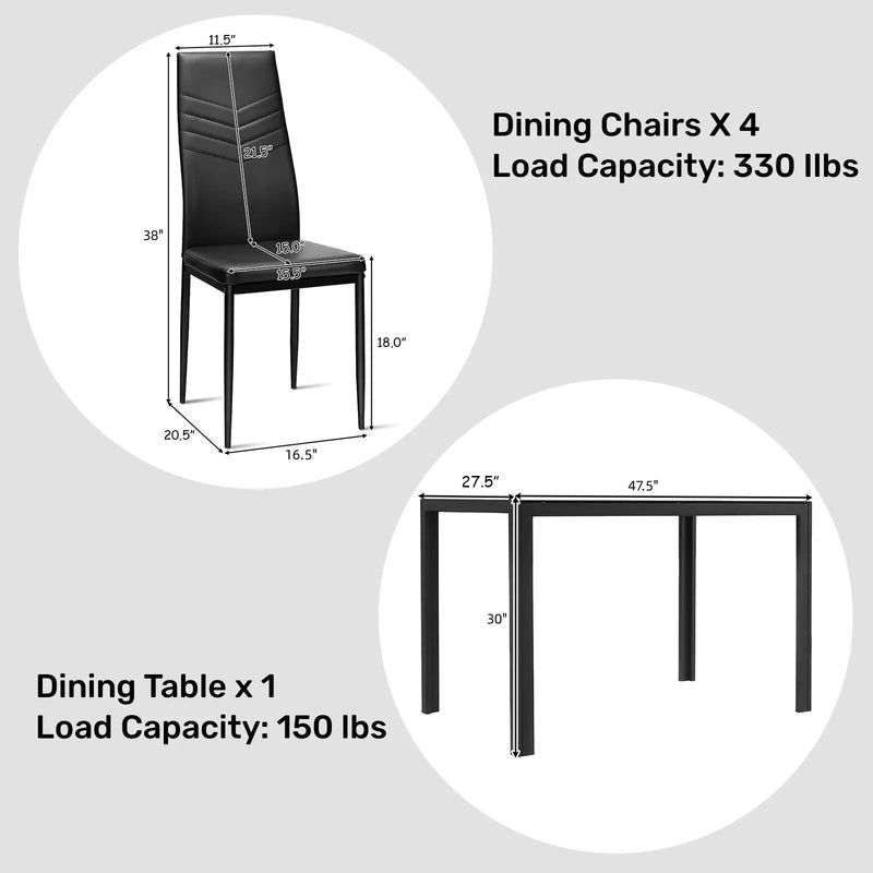 5 Piece Kitchen Dining Set with Glass Metal Table and 4 Chairs by DirectDeals