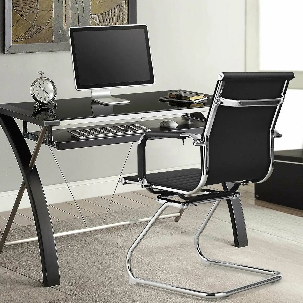 Set of 2 Heavy Duty Conference Chair with PU Leather-Black by DirectDeals