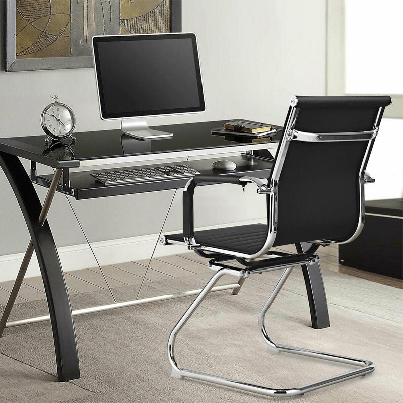 Set of 2 Heavy Duty Conference Chair with PU Leather-Black by DirectDeals