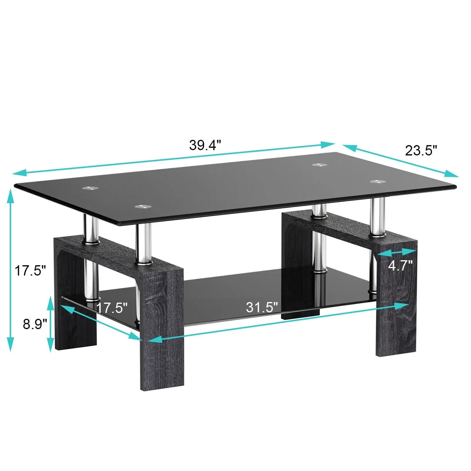 Rectangular Tempered Glass Coffee Table with Shelf by DirectDeals