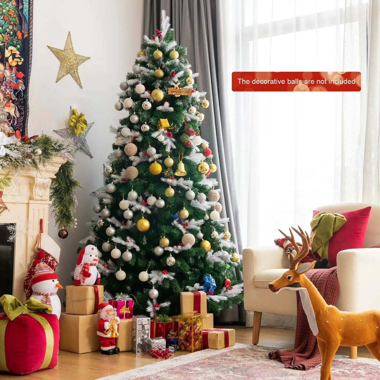 Unlit Snowy Hinged Christmas Tree with Mixed Tips and Red Berries by DirectDeals