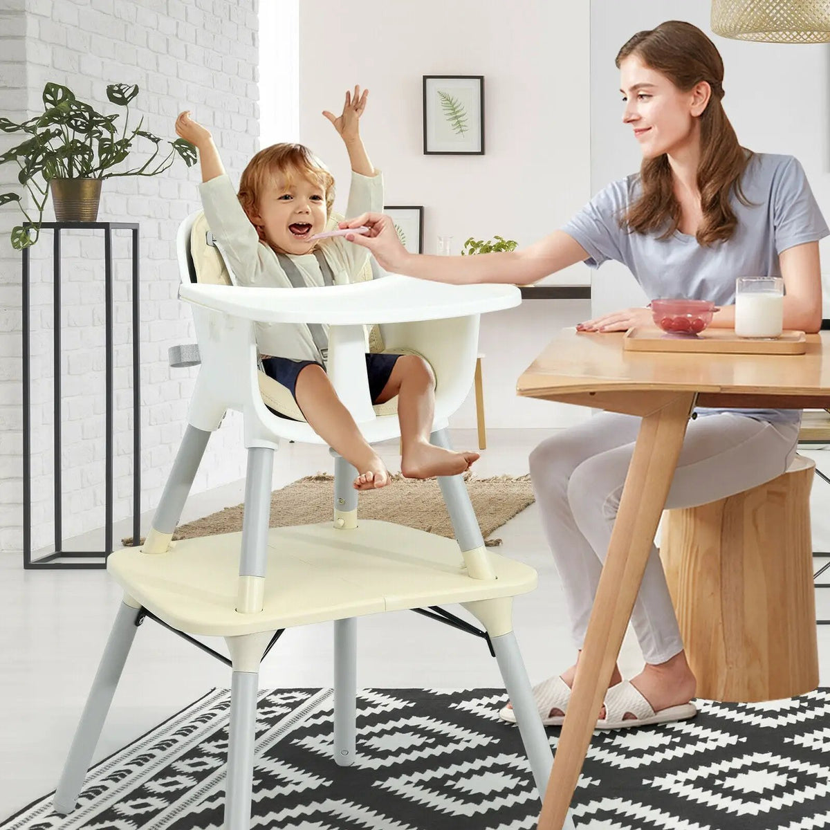 4-in-1 Baby Convertible Toddler Table Chair Set with PU Cushion by DirectDeals