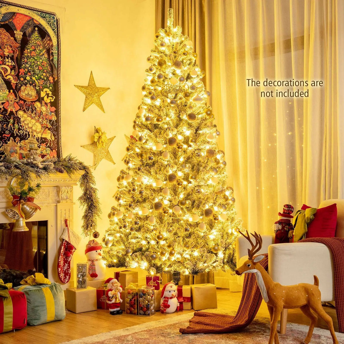 6 Feet Pre-lit Snow Flocked Hinged Christmas Tree with 928 Tips and Metal Stand by DirectDeals