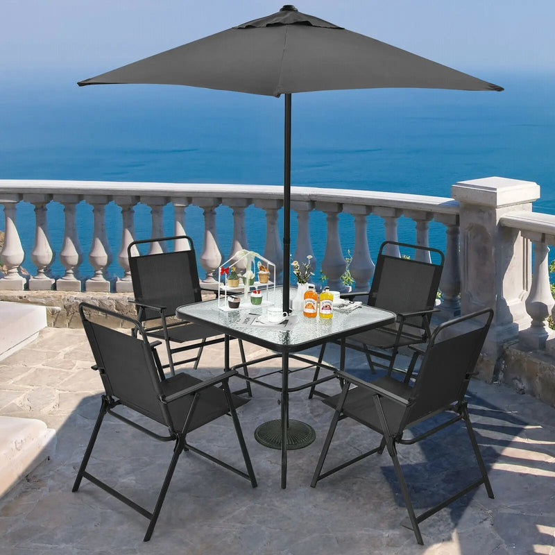6 Pieces Patio Dining Set with Umbrella-Gray by DirectDeals