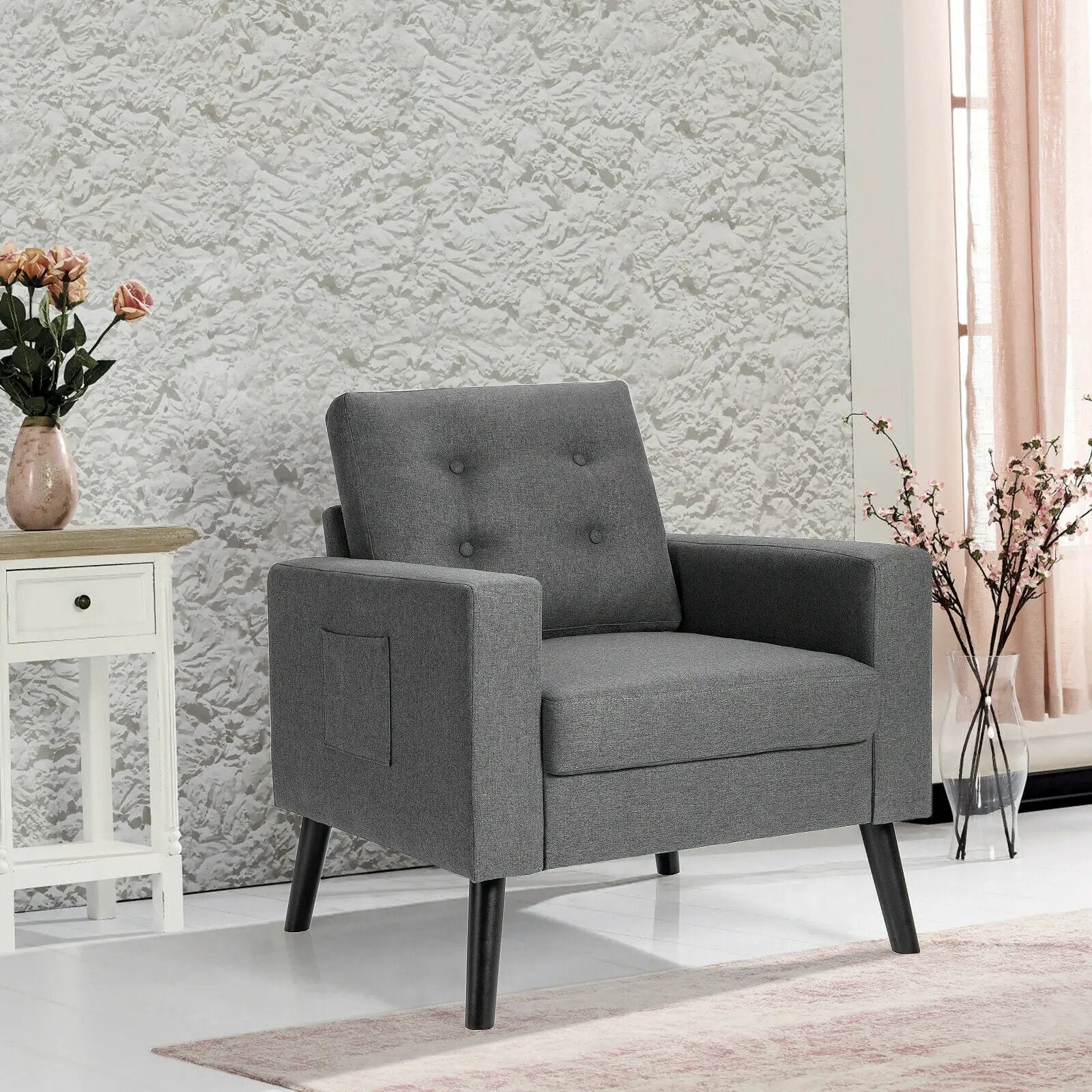 Mid-Century Upholstered Armchair Club Chair with Rubber Wood Legs by DirectDeals