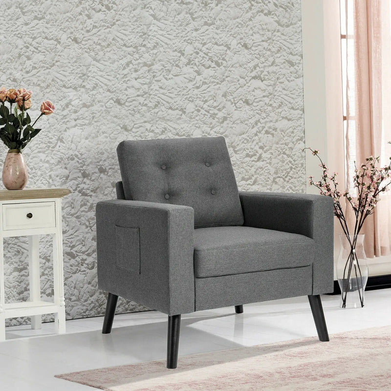 Mid-Century Upholstered Armchair Club Chair with Rubber Wood Legs by DirectDeals