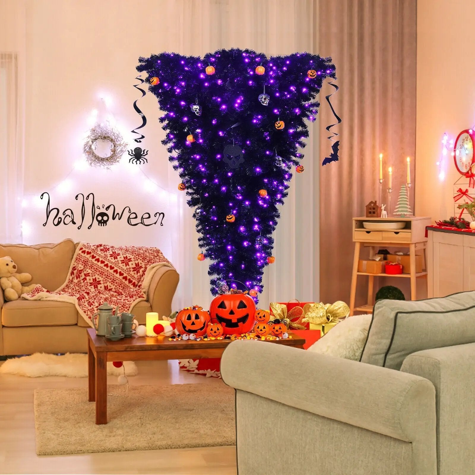 6 Feet Upside Down Artificial Christmas Tree with 270 Purple LED lights by DirectDeals