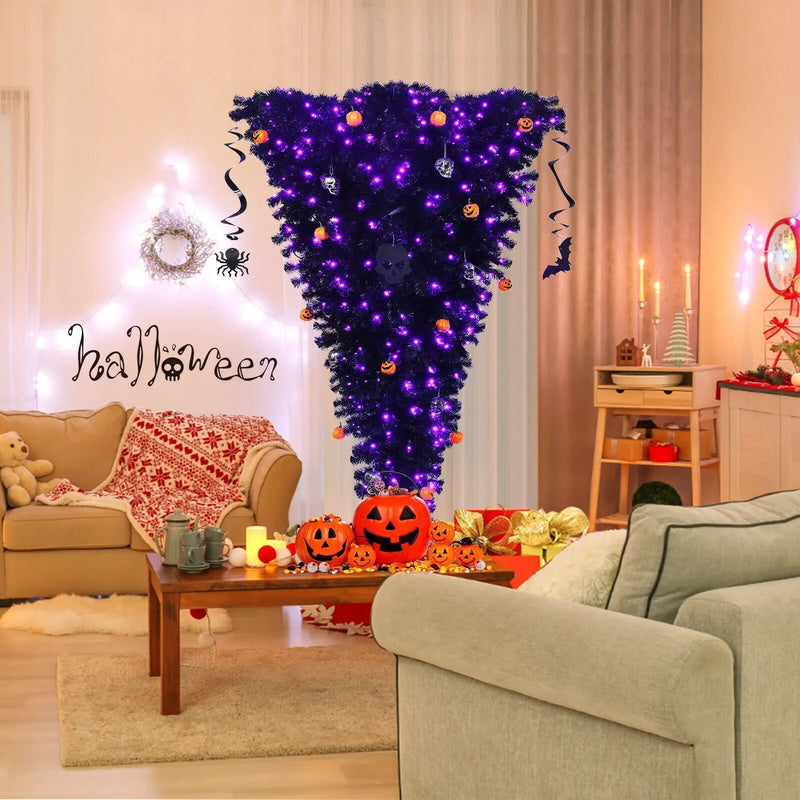 6 Feet Upside Down Artificial Christmas Tree with 270 Purple LED lights by DirectDeals