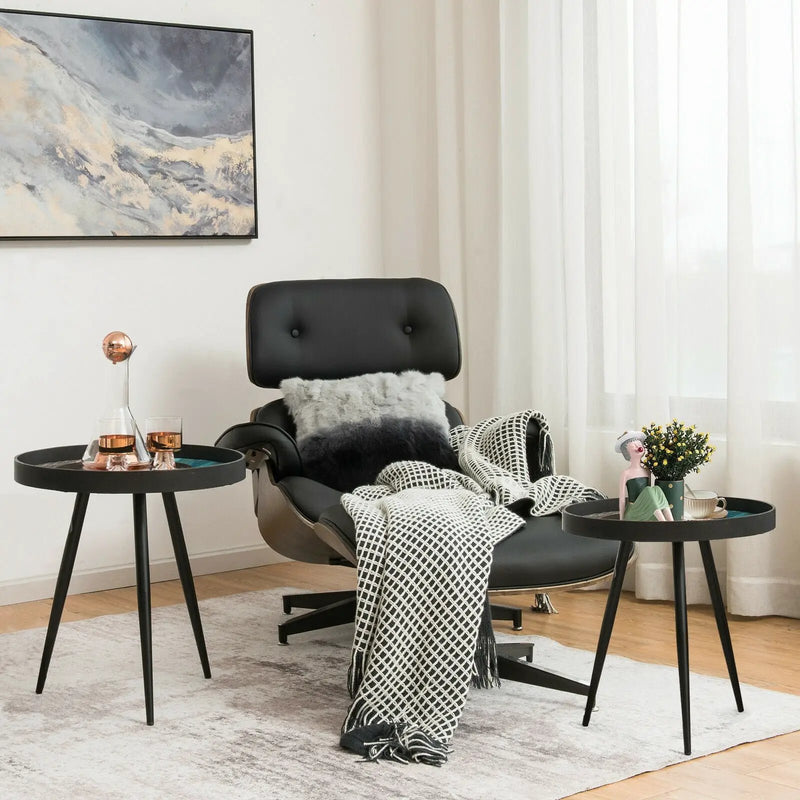 Set of 2 Stylish Nesting End Tables with Wooden Tray Top and Steel Legs-Black by DirectDeals